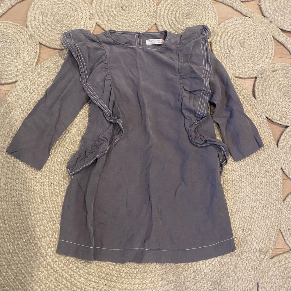 Zara girls ruffled linen dress gray 10